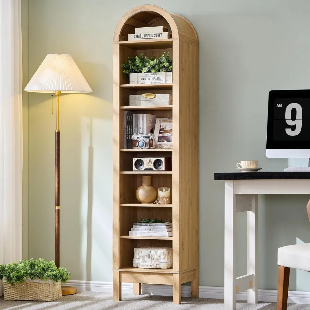 

71" Tall Arched Bookshelf, 8 Tiers Arch Bookcase with Storage, Modern Farmhouse Book Shelf with Adjustable Shelves, Wood Bookshe