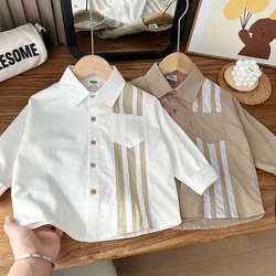 Baby Boys Blouses Striped Outerwear Kids Pocket Jacket Soft Shirts 2024 Spring Autumn 2 To 10 Yrs Children's Clothing Casual