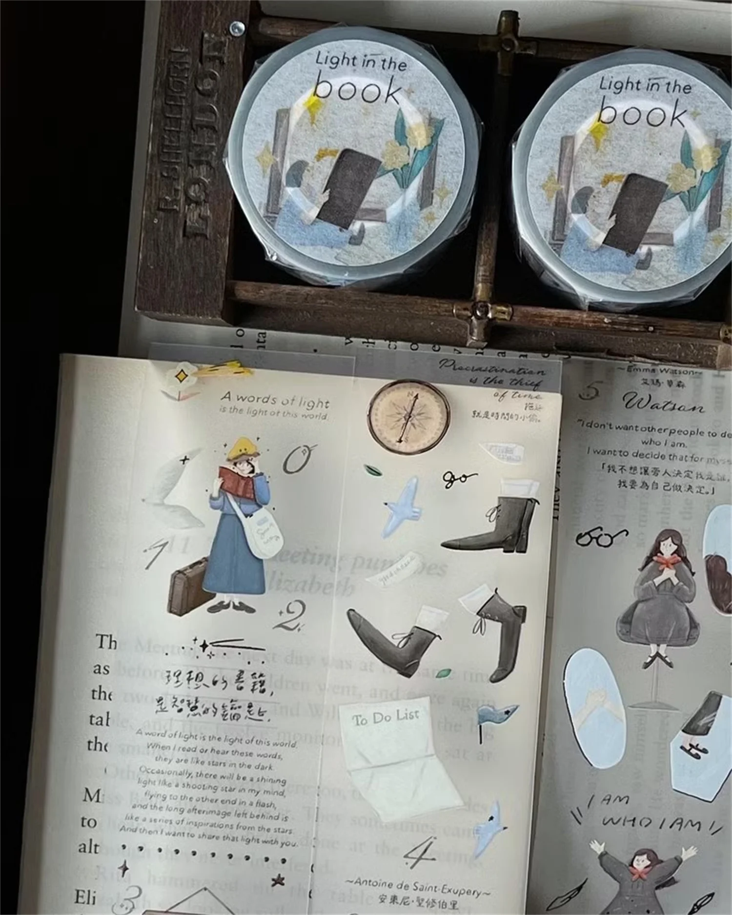 Yamadoro Studio Vintage Light In the Book Washi PET Tape Planner DIY Card Making Scrapbooking Plan Naklejka dekoracyjna
