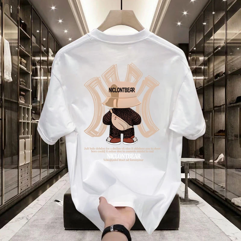 Violent Bear print heavy cotton round neck short sleeve T-shirt men's summer American fashion brand ins half sleeve loose top image 5
