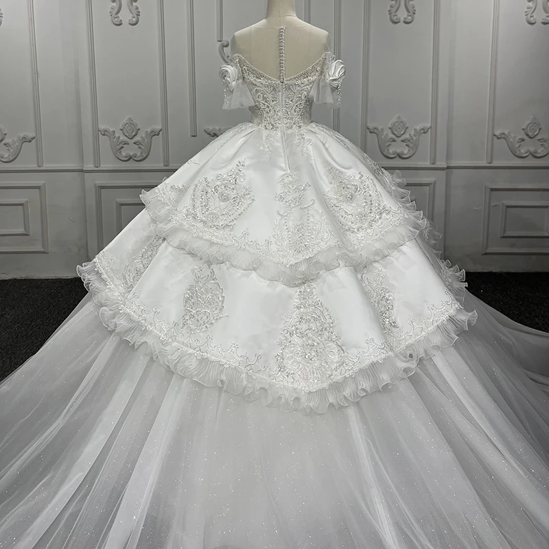 Classic Bridal Dresses 2022 Organza Ball Gown Sweetheart Button Wedding Dresses For Women Beading Tiered DY2135 Robe Mariage