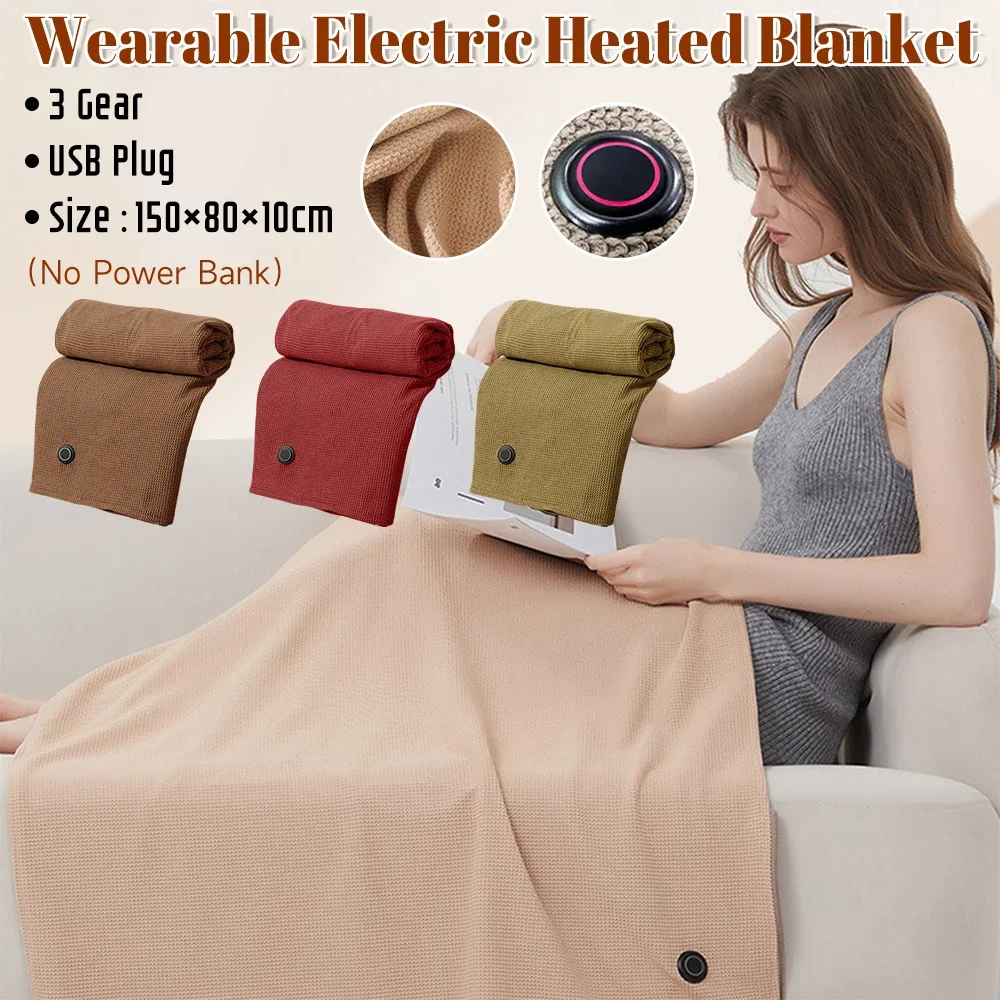 

Heated Shawl Wraps USB Powered Soft Zipper Shawl Wrap 3 Temperature Adjustment Electric Thermal Blanket for Travel Work Camping