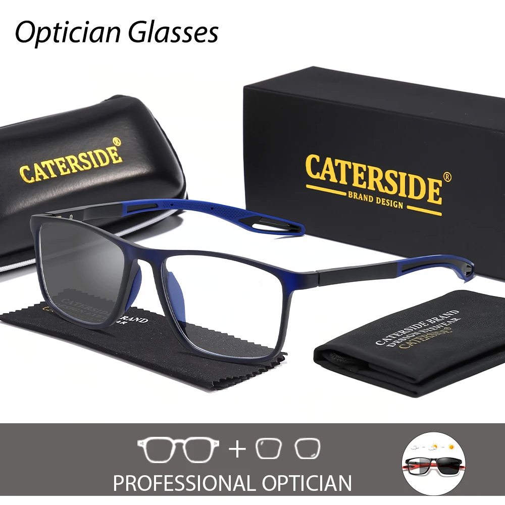 CATERSIDE Men's Anti Blue Light Photochromic Reading Glasses Tr-90 Frame Women's Outdoor and Indoor Exercise Reading Glasses