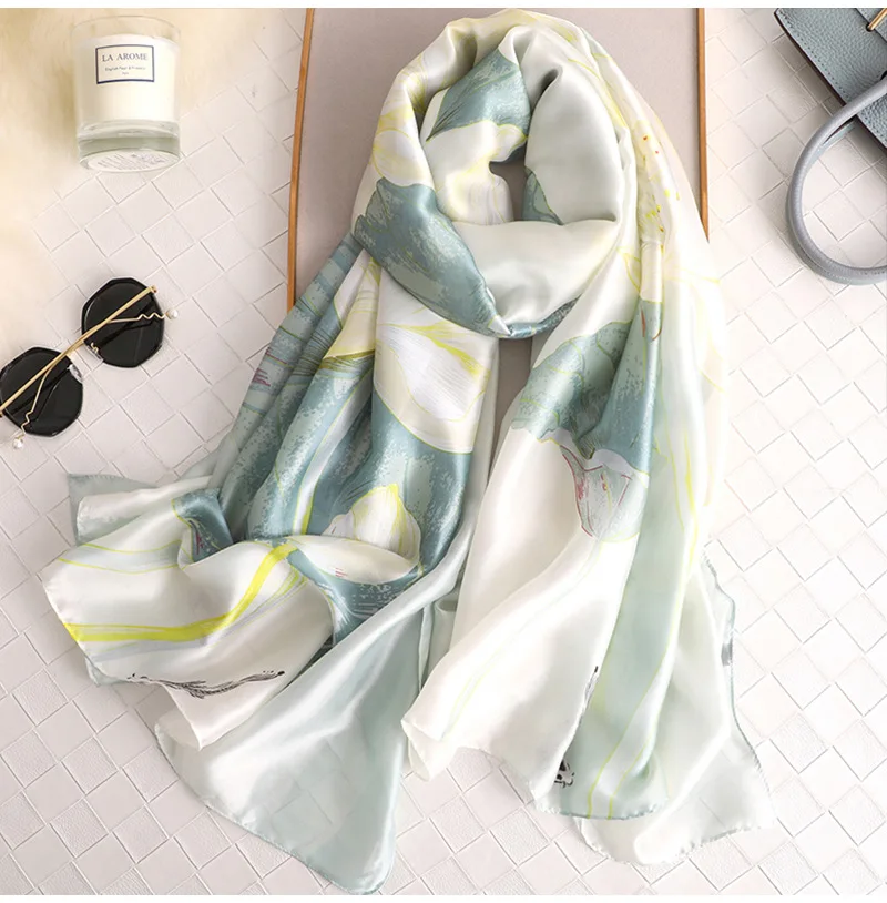 Spring Scarf Women\'s Luxury Design Scarf Silk Smooth Scarf Soft Muslim Headband Shawl Beach 85x180cm