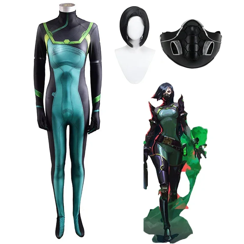 Viper Cosplay Costume Game VALORANT Chamber Viper Cosplay Outfits Jumpsuits Wig Mask Uniform Halloween Costumes for Women Men