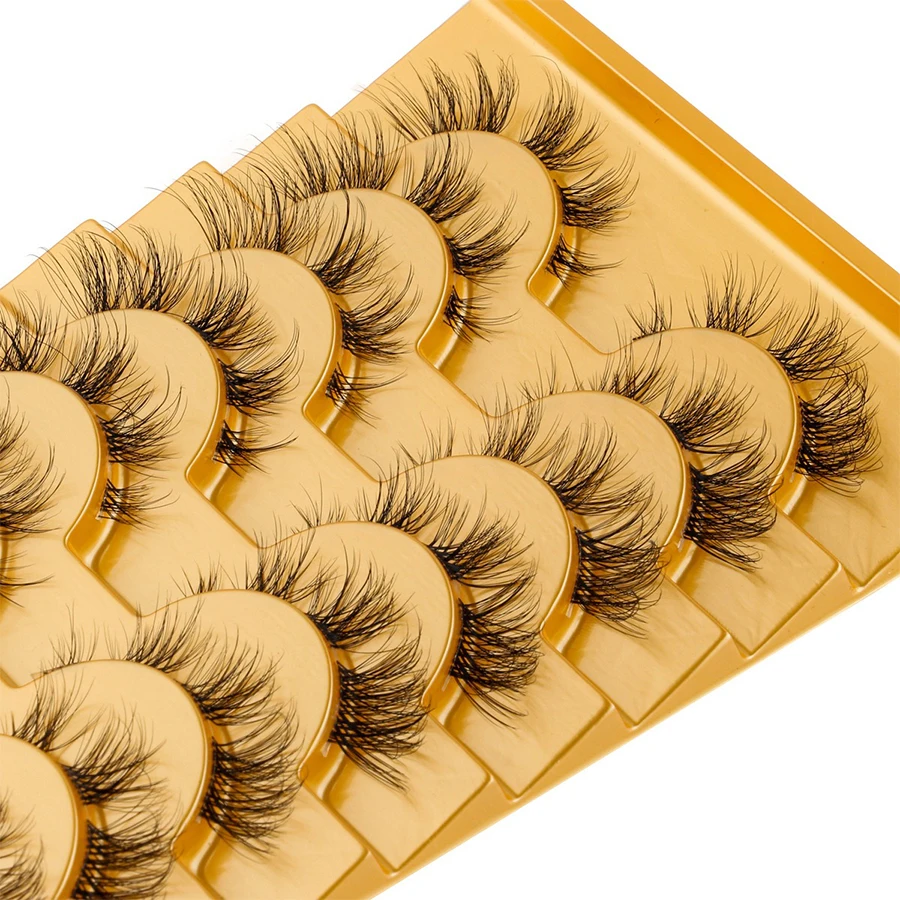 10 pairs of 3D thin lightweight fake eyelashes with natural simulation appearance, transparent stem, short anime fake eyelashes
