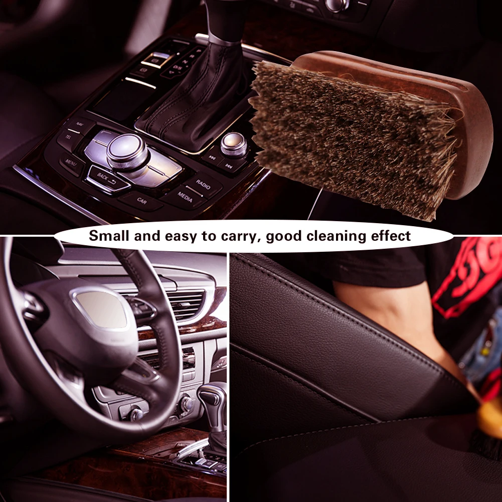 Shine Polishing Brush Auto Wash Horse Hair Leather Textile Cleaning Brush for Car Interior Apparel Accessories