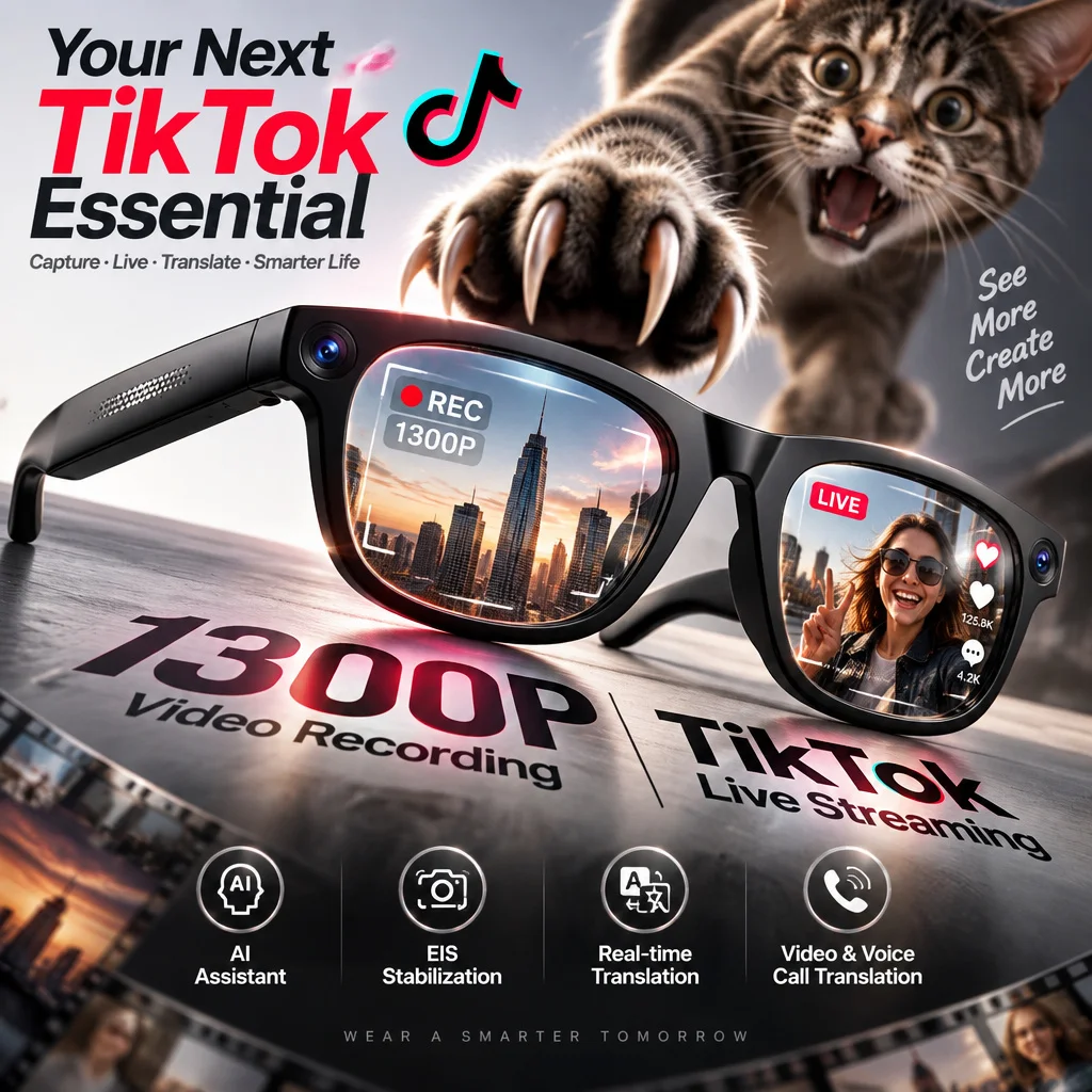 2026 Business Smart Glasses 13MP Camera AI Voice Assistant, Real-Time Translation, Meeting Notes, Live Streaming, Open-Ear Audio