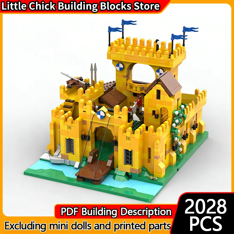 Medieval Castle Model MOC Building Bricks Yellow Castle Courtyard Modular Technology Children Holiday Gifts Assemble Toys Suit