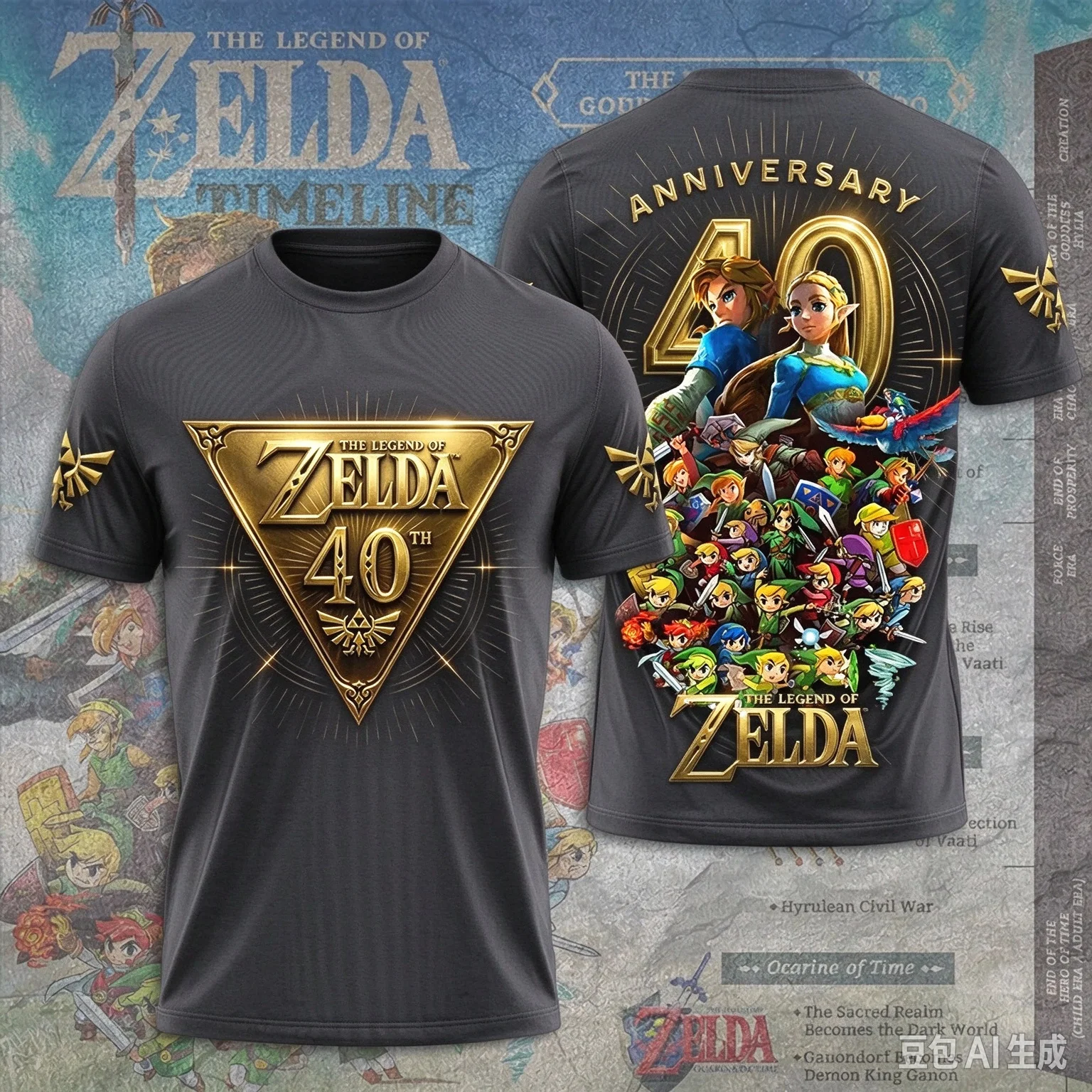 The Legend of Zelda 40th Anniversary Double Sided T Shirt All Characters Graphic Tee Men Women Casual Short Sleeve Game Fan