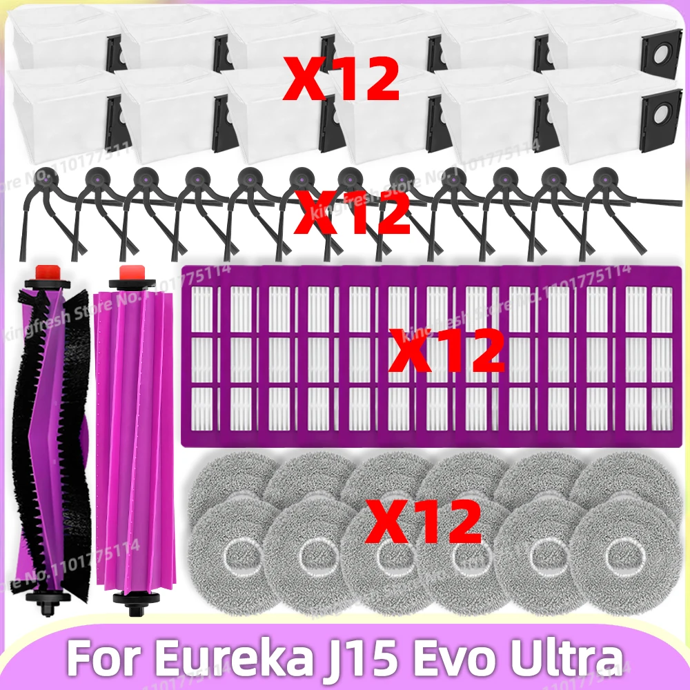 Compatible pour (Eureka J15 EVO Ultra) Pièces d’aspirateur Rouleau principal Brosse latérale Filtre HEPA Chiffon de lavage Sac à poussière
