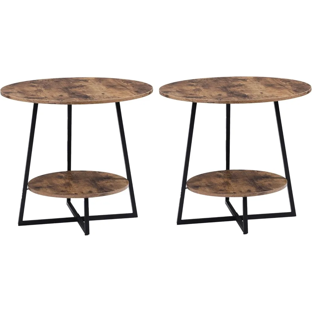 FURNIMMT 20 مجموعة طاولة جانبية لغرفة المعيشة مكونة من 2 للمساحات الصغيرة، وطاولات ذات نهاية مستديرة من الخشب مع رف تخزين، لهجة لذلك #1