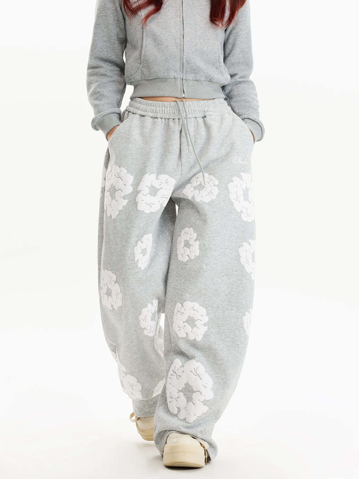 

Damon Island Американские повседневные брюки из хлопка с цветочным принтом и пузырьками, свободные длинные брюки с эластичной резинкой на талии для мужчин, High Street