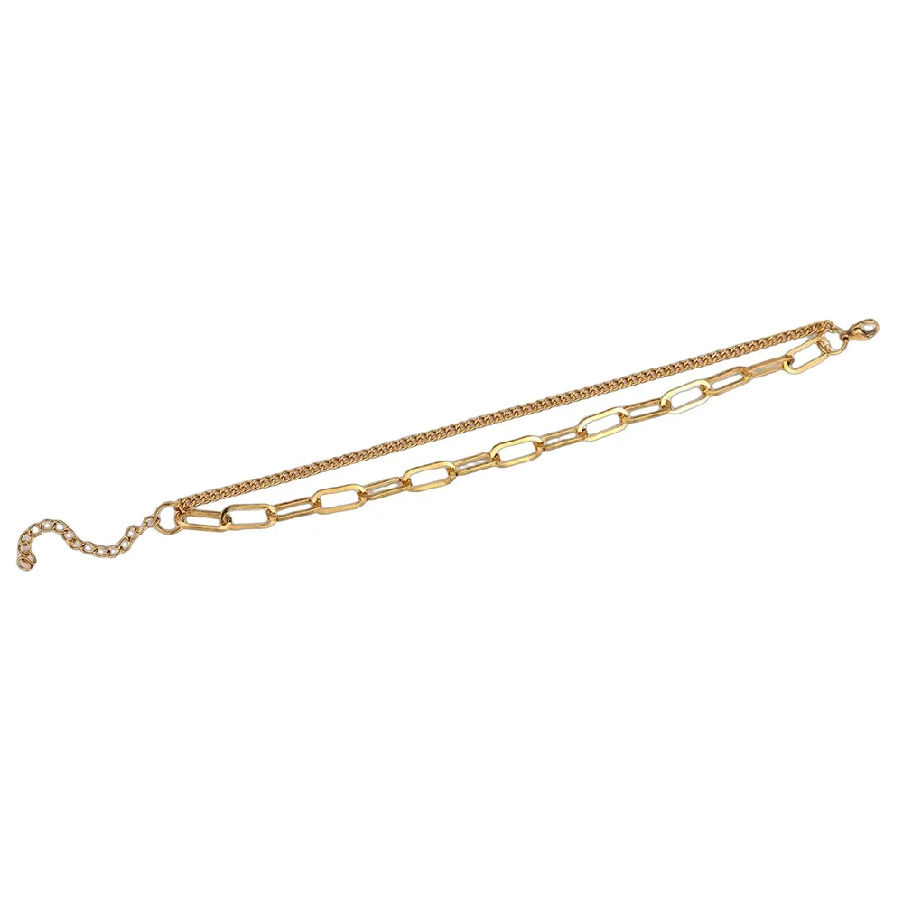 Hip-Hop Doppelschicht-Paperclip-Kette Herrenarmband Einfaches Goldfarbenes Edelstahl-Schmuckstück Modisches Damenarmband Accessoires – Detail 5