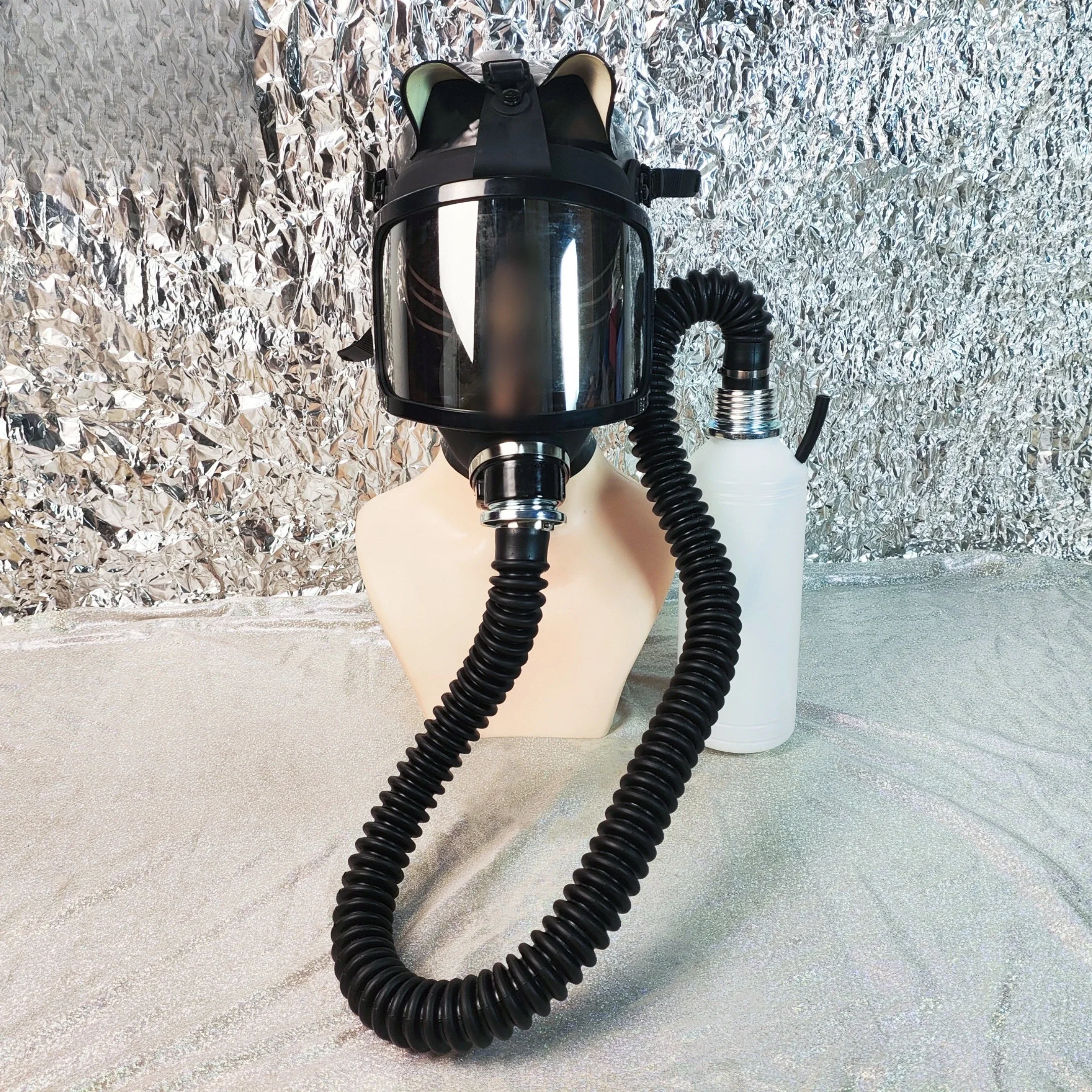 Limited Offer Curved Gas Mask Set, Negative Pressure Bottle Breathing Bag Set, Large Field Full Face Mask, Silver Plated Lense