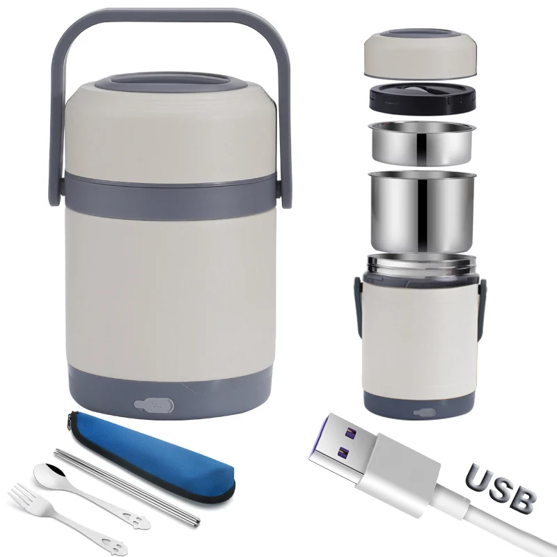 Stainless Steel Electric Lunch Box USB Plug Car Office Picnic Portable Rice Heater 24V 12V 5V Food Thermal Warmer Container