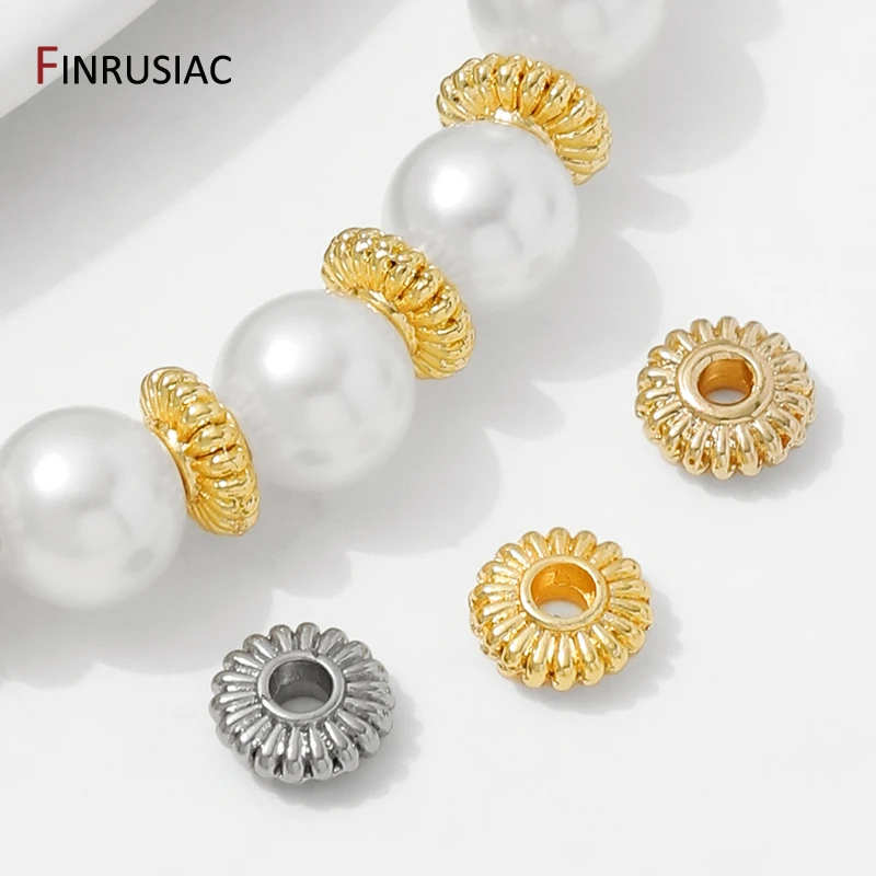 14K مطلية بالذهب النحاس مخطط شقة خزر عازل ، فواصل للخرز ، فضفاض الخرز سوار ذاتي الصنع قلادة صنع الملحقات