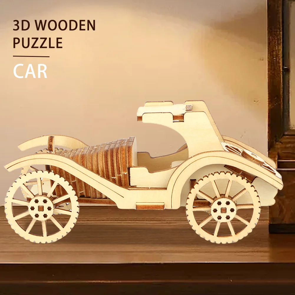 3D Retro Convertible Sports Car Model Wooden Jigsaw Puzzle Parent-child Interactive Wooden Assembly Game