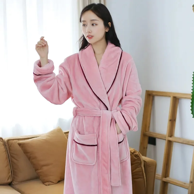 Nightgown Women\'s Winter Coral Velvet Bathrobe Couples Bathrobe Thickened Plus Long Gown Flannel Pajamas Men\'s Autumn/Winter