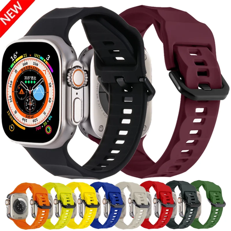 Soft Silicone Strap For Apple Watch Ultra 2 49mm 10 9 8 7 46/42/45/41mm Breathable Wave Style Wristband iWatch 6 5 4 SE 44/40mm