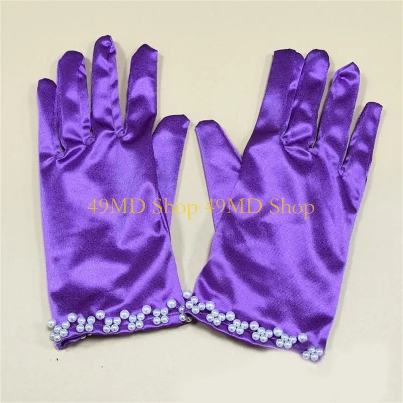 49md-シルキーグローブ-イブニングガラグローブ-ビーズトリム付き-ショートグローブ-結婚式の花嫁グローブ-フォーマルシーン-ステージ小道具グローブ