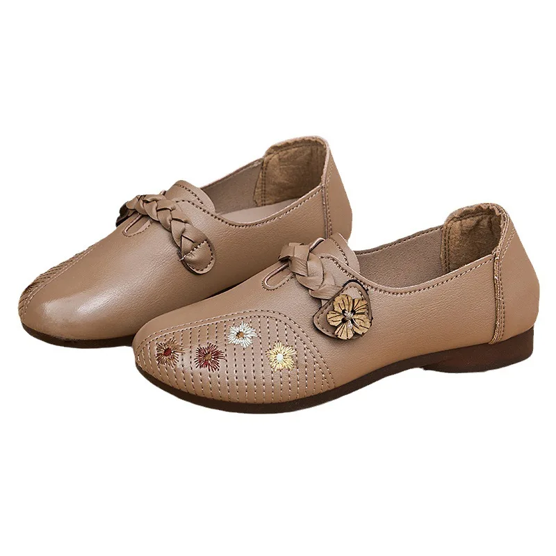 Retroip Design Women Shoes 2024 NewLeather Loafers Women Casual Shoes Mother Soft Comfortable Shoes Women Flats Non-slip