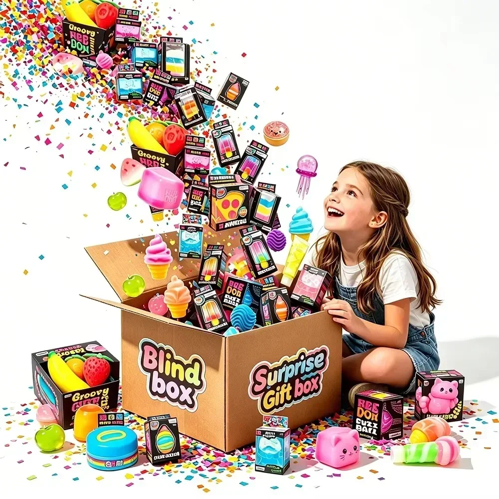 100+PCS Squishy Mystery Blind Box, Mixed Soft Rubber Desktop Fidget Dolls with Limited Edition Squishy Toys Inside