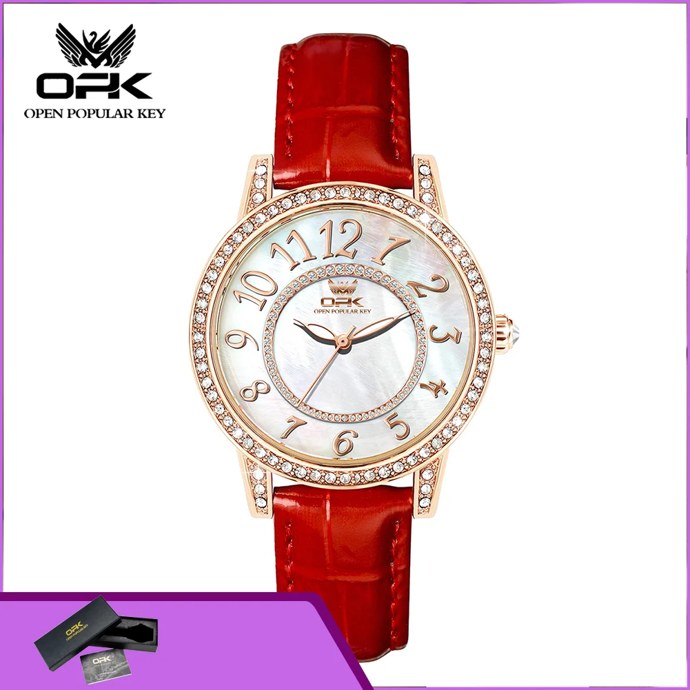 

OPK 8621 New Fashion Ladies Quartz Watches Business Leather Strap Waterproof Luminous Digital Dial Elegant Women’s Wristwatch