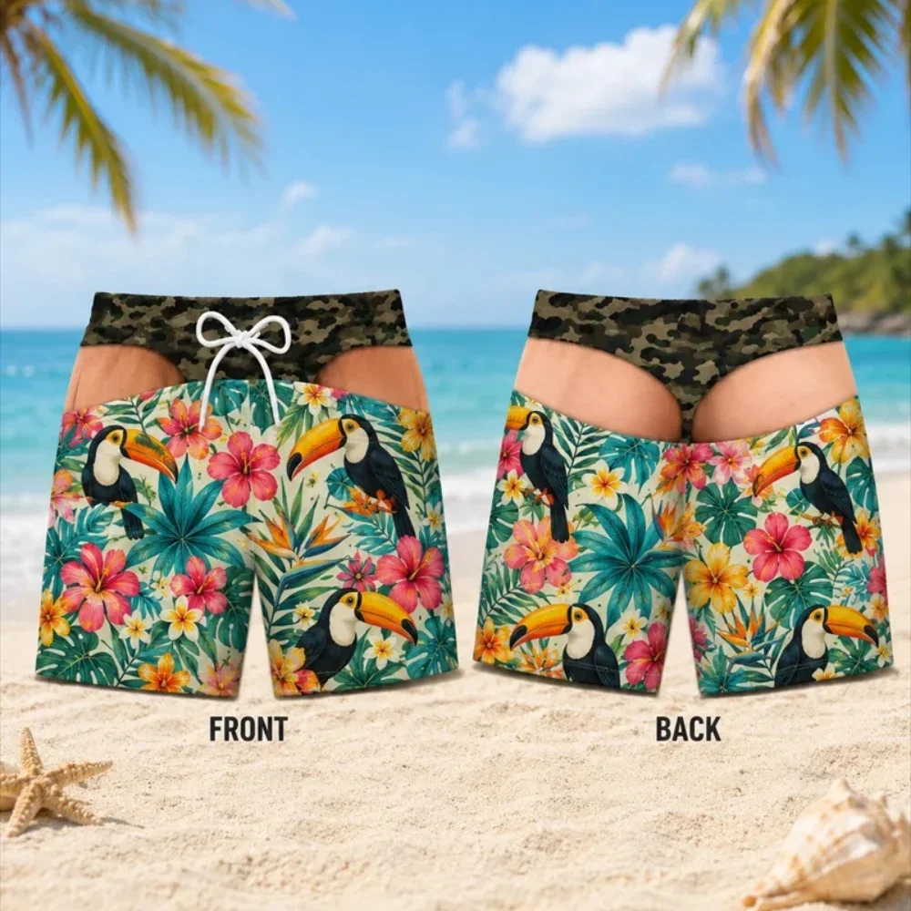 Men's Tropical Floral Leaf 3D Printed Quick Dry Swim Shorts Hawaiian Style Beach Trunks For Surfing Pool Vacation