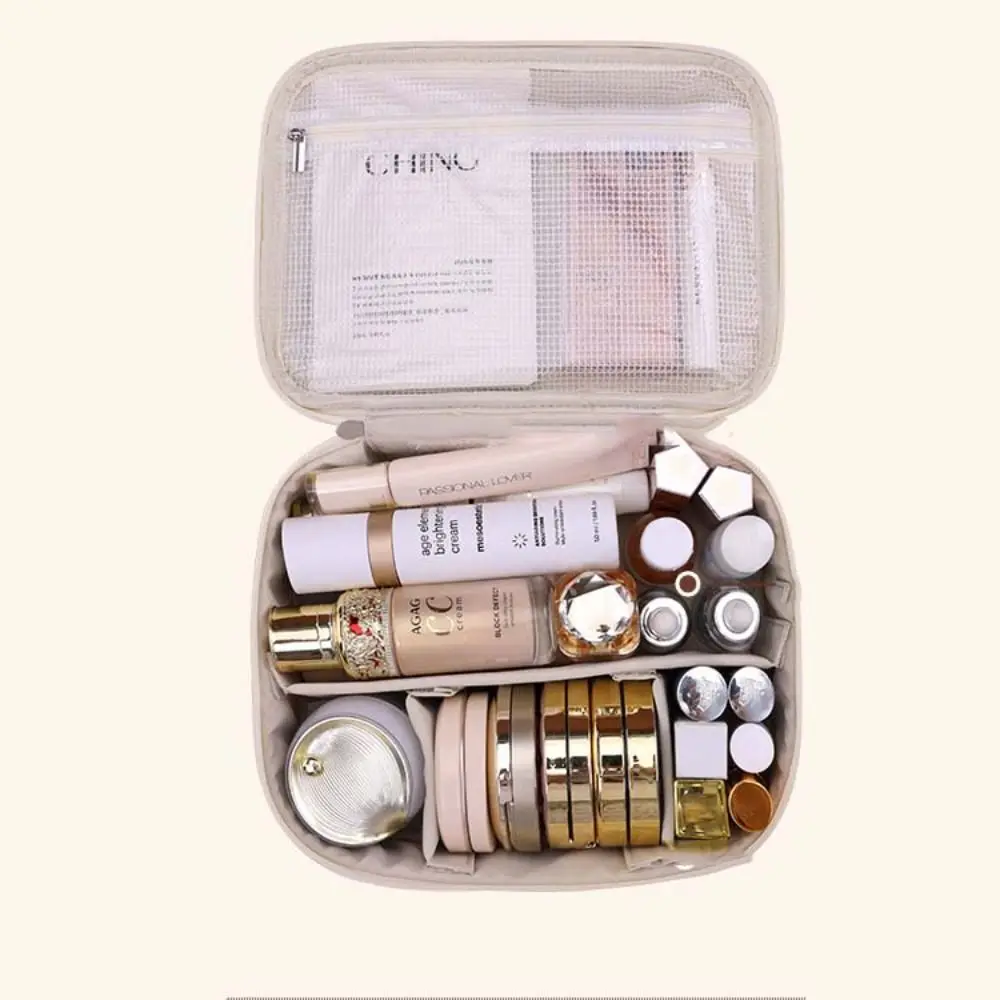 Fashion Square PU Leather Cosmetic Bag Zipper Waterproof Makeup Pouch Bag Handbag Multifunction Travel Wash Bag Shopping