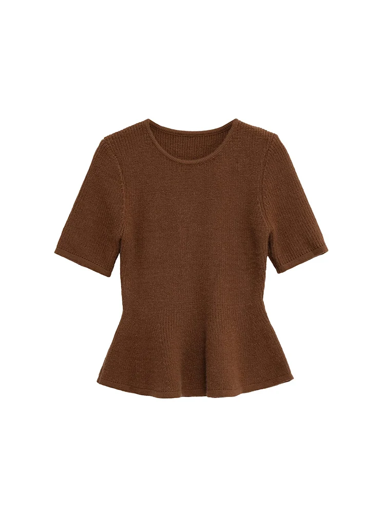 

Европейская и американская осенняя новая женская повседневная темпераментная простая юбка с круглым вырезом и короткими рукавами, украшенная вязаным топом