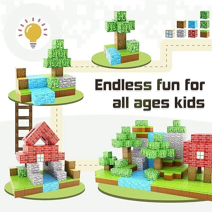 25-200 blocs de construction magnétiques - Cube sensoriel à tige, aimant de forêt primitive pour les jeunes, jouet cadeau d'anniversaire d'Halloween et de Noël