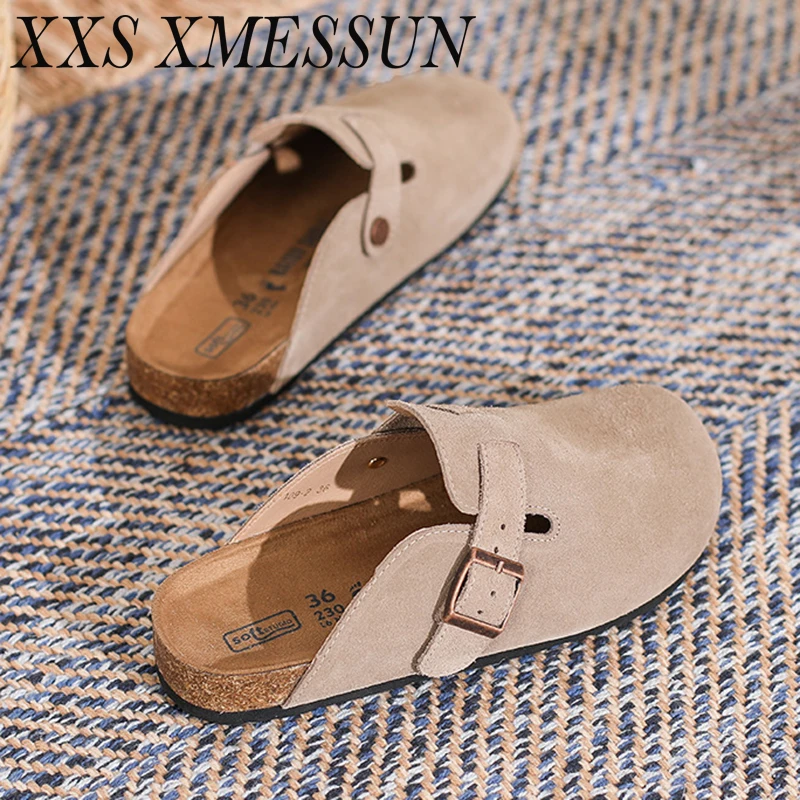 

XXS XMESSUN 2026 New Women Soft Leather Adjustable Buckle Slip-on Potato Shoes Sandals Beach Slippers