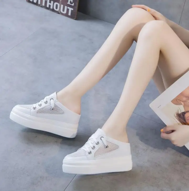 عالية العلامة التجارية 8 سنتيمتر منصة النعال حذاء بكعب ويدج المرأة الصيف منصة عالية الترتر النعال الهواء شبكة تنفس أحذية الصيف النساء