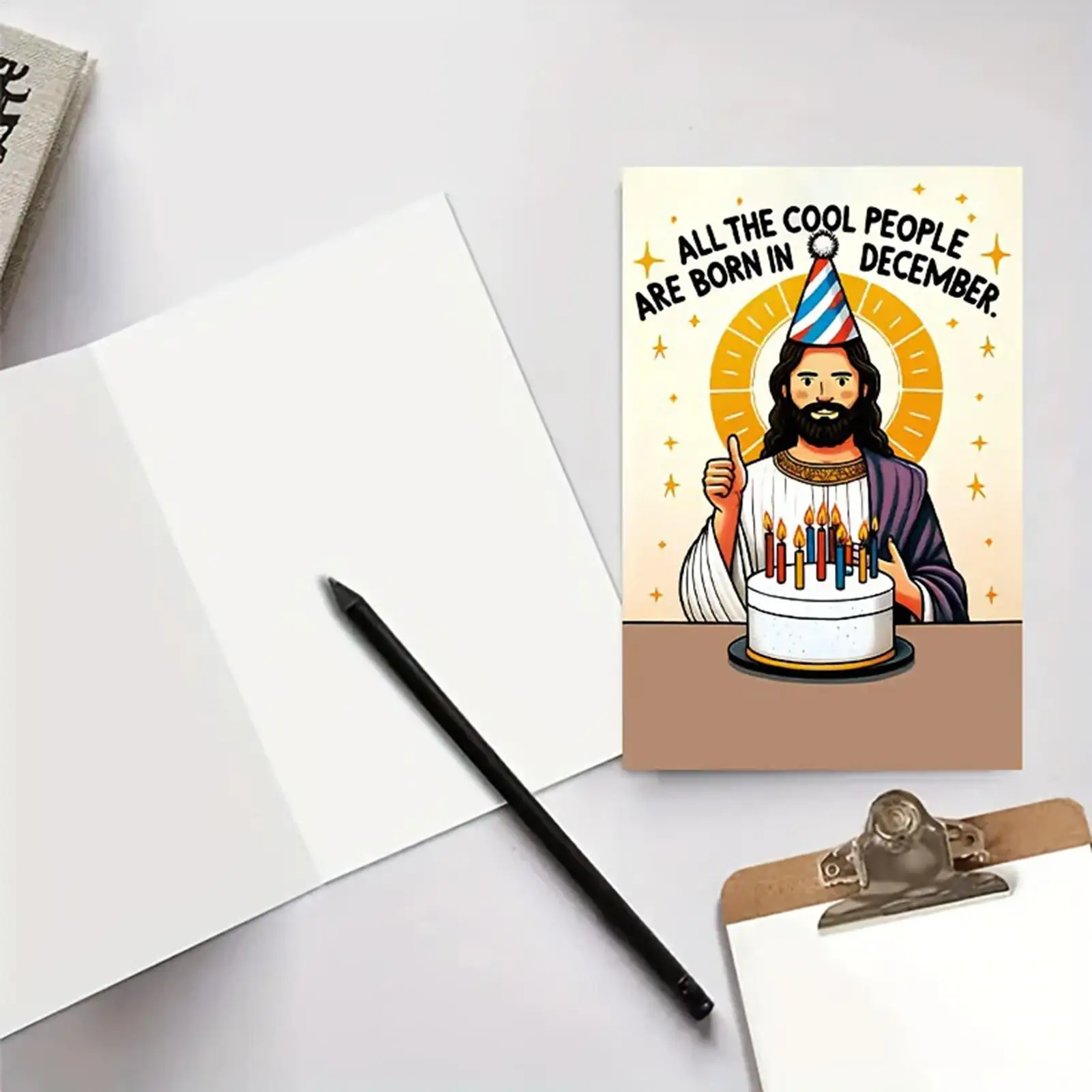 بطاقة عيد ميلاد يسوع المضحكة، بطاقة ملاحظة نكتة دينية روح الدعابة للاحتفال بعيد الميلاد، هدية للأصدقاء والعائلة المسيحية