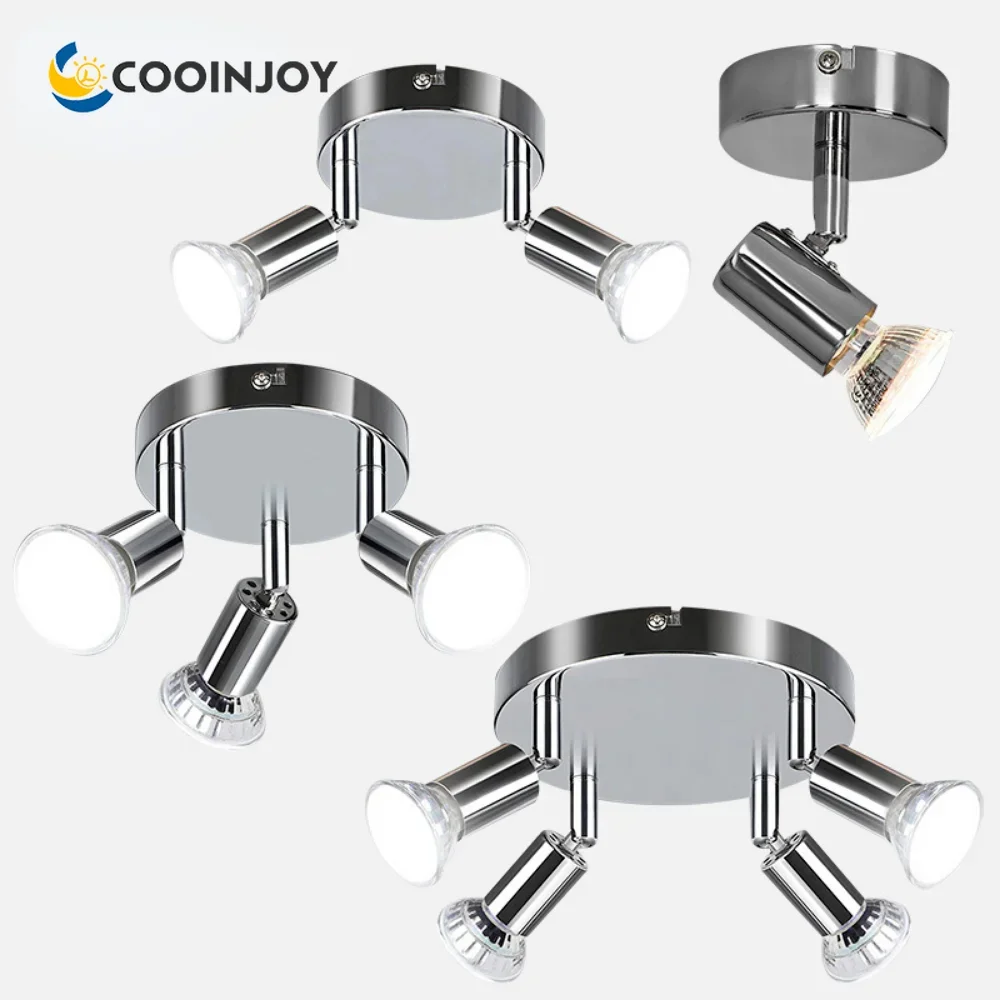 Rodada Chrome LED teto Spotlight, giratória LED Light, Modern Sala de estar Luz, 1, 2, 3, 4 Lâmpadas