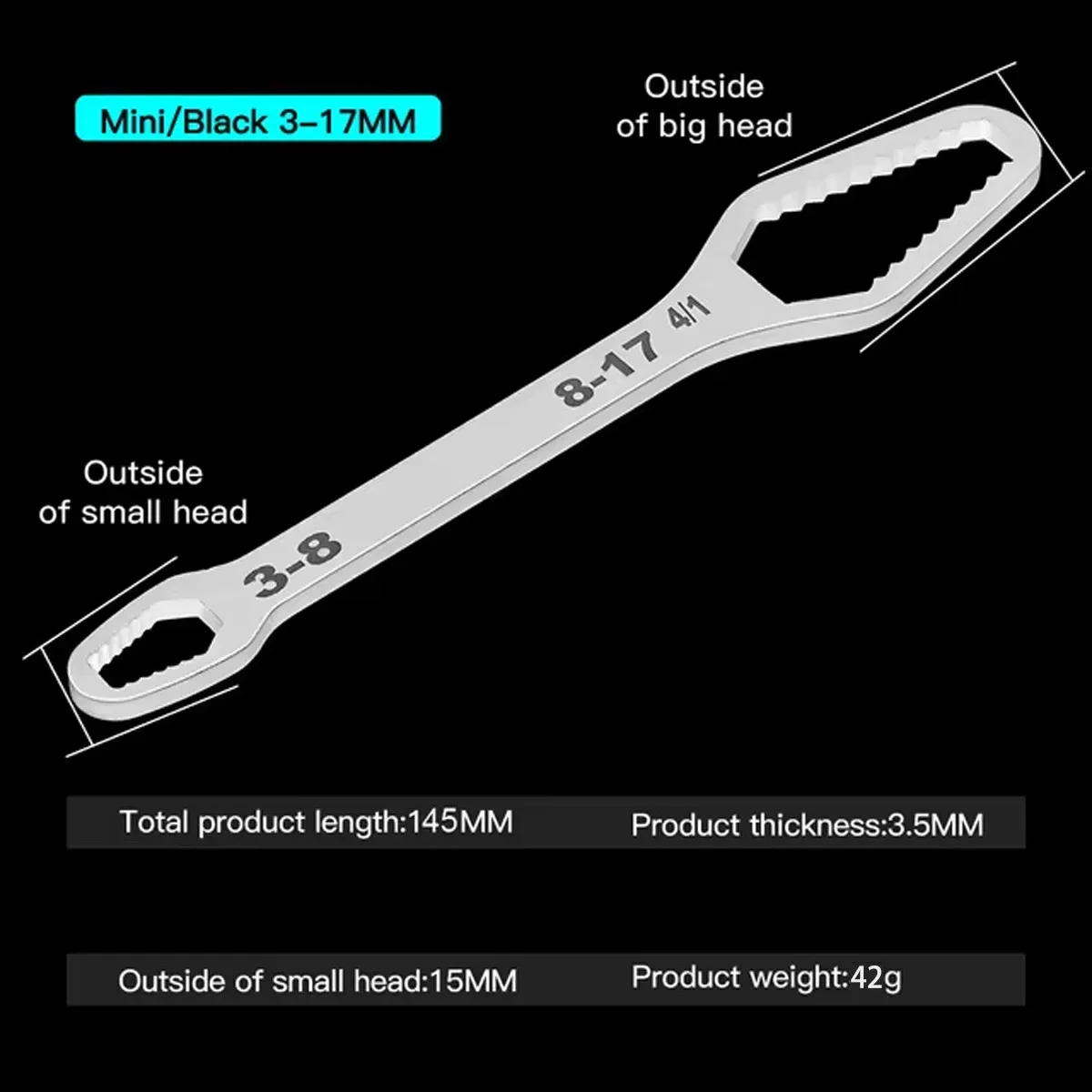 

Самоблокирующийся регулируемый ключ для стекла с универсальной рукояткой, двусторонний динамометрический ключ, специальный ручной инструмент