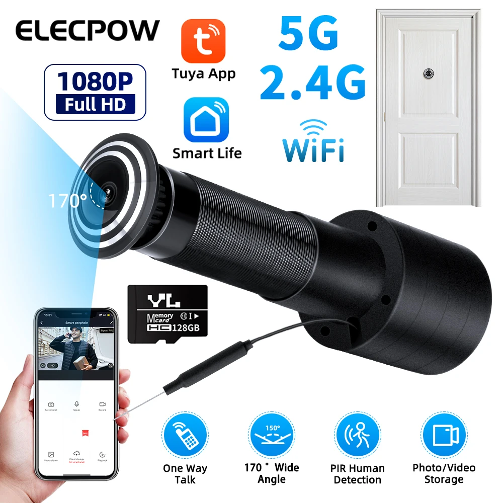 

Elecpow 1080P Tuya Smart Life Peephole Door Eye Camera 2.4G/5G Wifi Video Motion Detection Door Viewer Home Security Protection