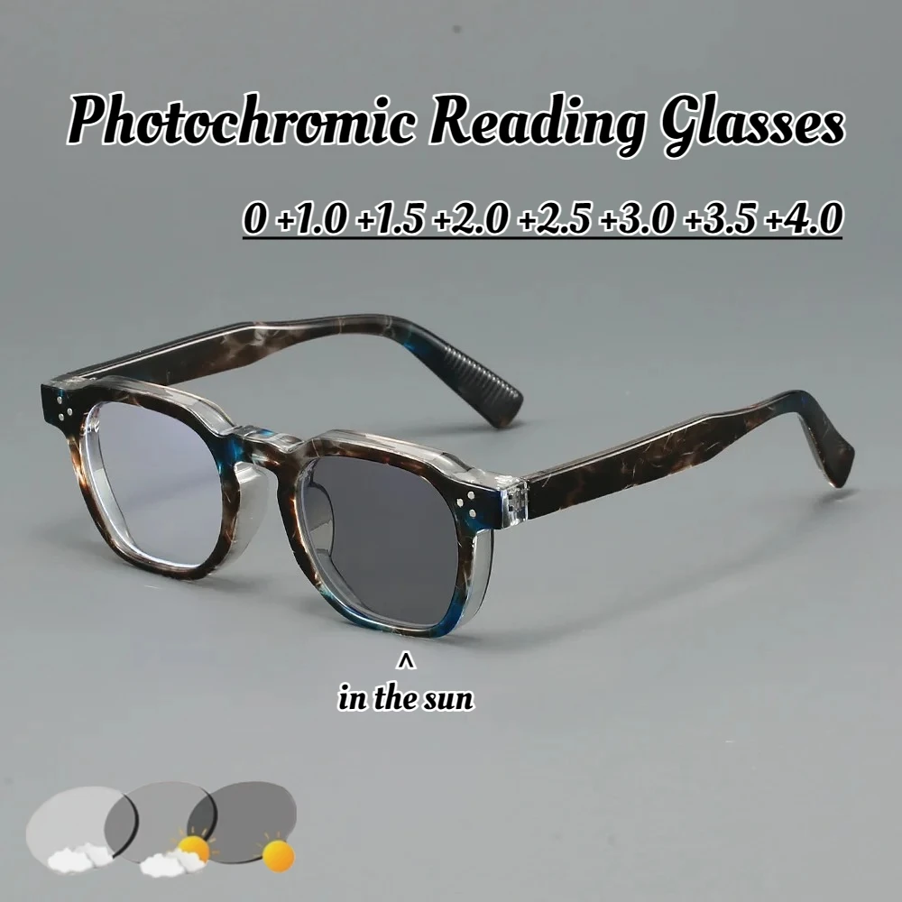 

Unisex Fashionable Square Large Frame Photochromic Reading Glasses Anti-Blue Light Presbyopia Glasses Outdoor Color Changing
