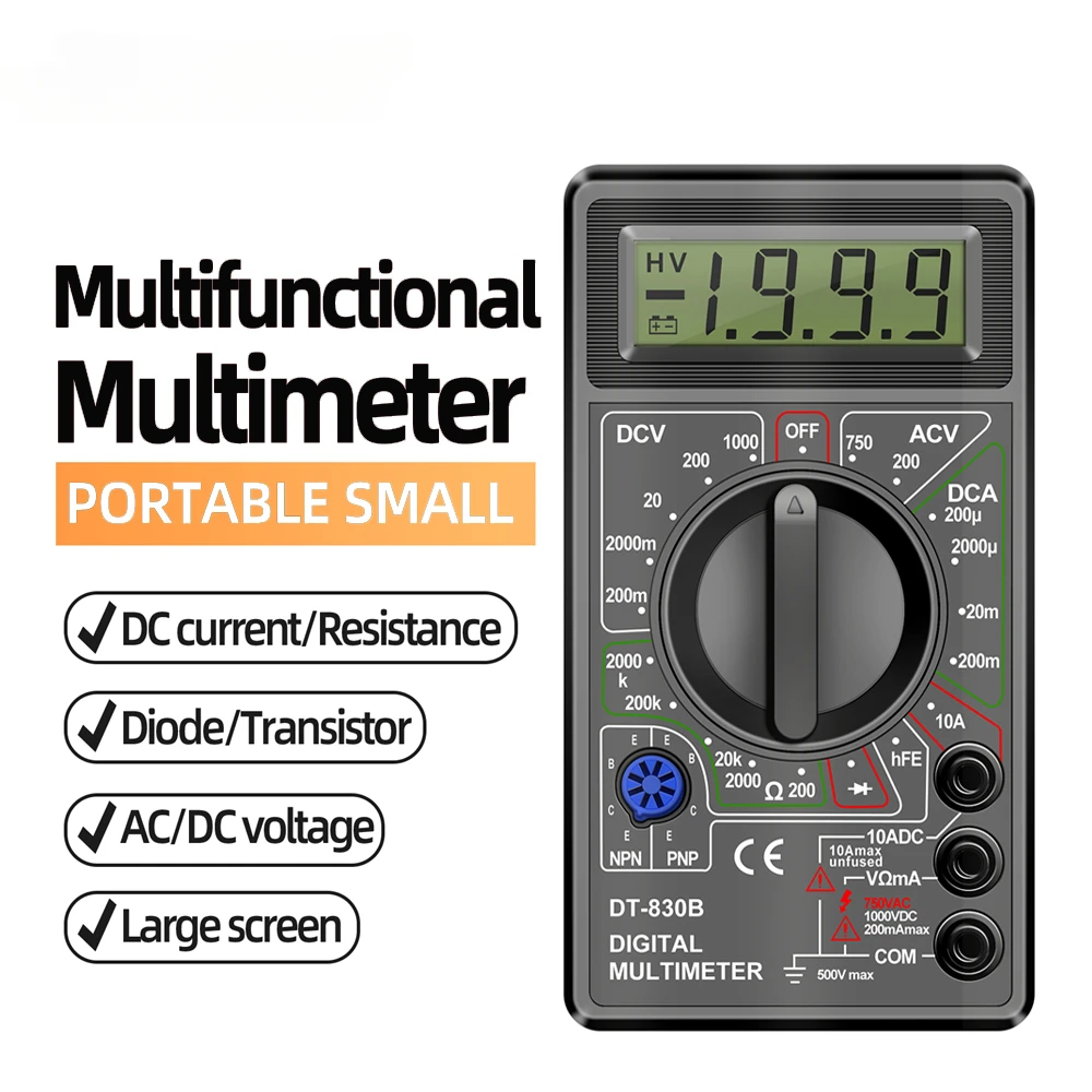 

DT830B AC/DC LCD Digital Multimeter 750/1000V Voltmeter Ammeter Ohm Tester High Safety Handheld Meter Digital Multimeter