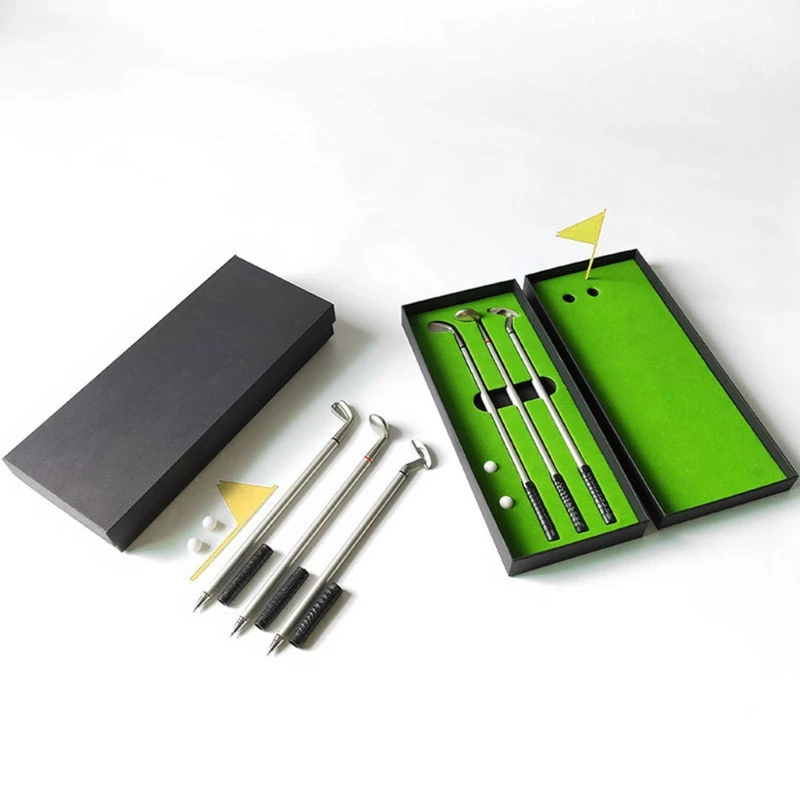 Mini Premium Golf Putter Pen Set, Creative Writing Supplies, Ballpoint Simulated Golf Course, Durable Metal Beautiful