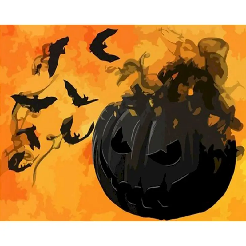 

GATYZTORY Diy Frame Painting By Numbers Black Pumpkin Lantern Acrylic Paint On Canvas Handpainted Oil Painting For Home Decors A