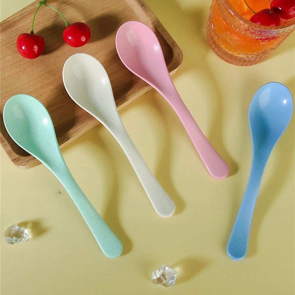 Mini Spoon 16.5*3.9cm Baby Food Dessert Wheat Straw Child Spoon Rests And Pot Clamps Dessert Spoon Durable Ice Cream Rice Cereal