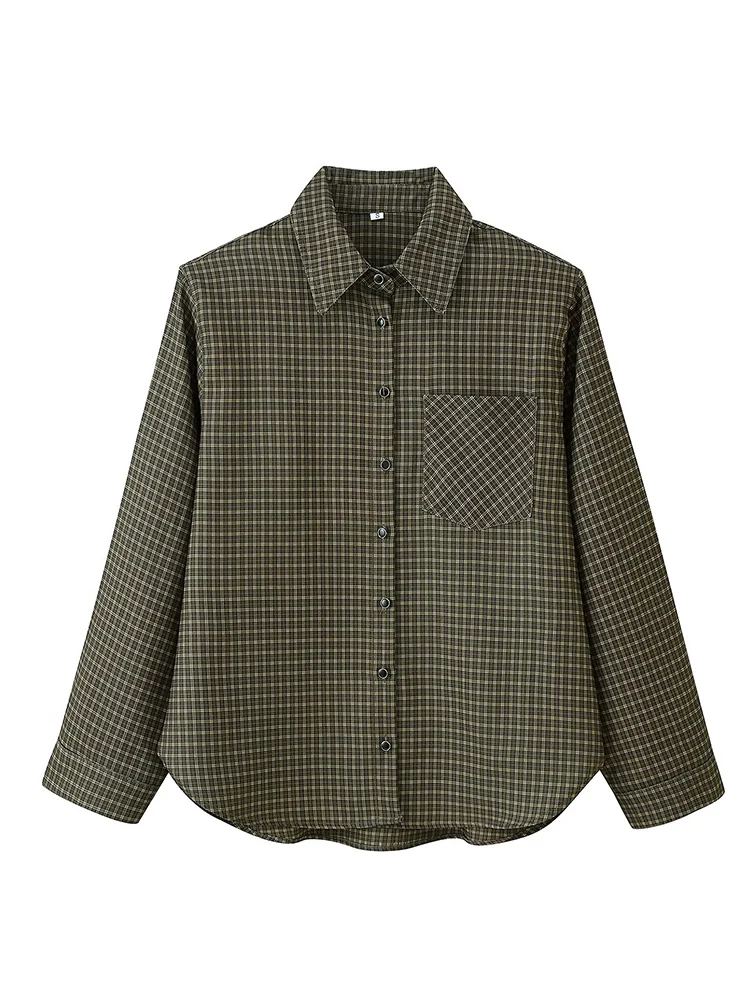    TFMLN Herbst frauen Plaid Schulter Pad Hemd Mode Revers Langarm Vintage Top Neue Lose Damen Täglichen Pendler Hemd