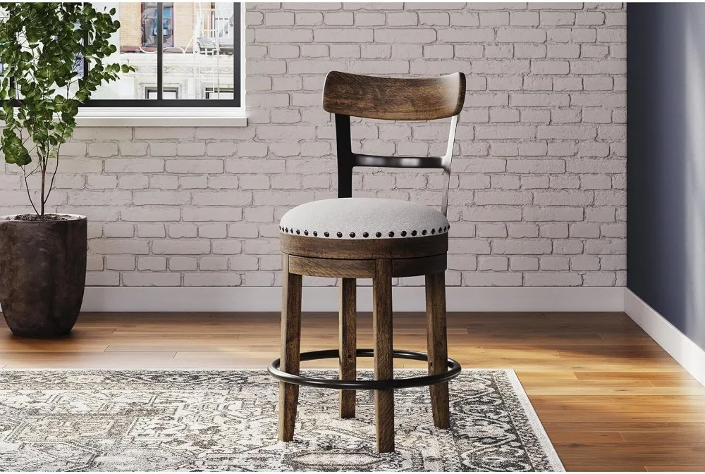 Signature Design By Ashley Valebeck Rustic Farmhouse 24.5” Counter Height Swivel Bar Stool, Brown Bar Stools