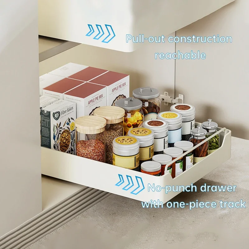 Pull-out Kitchen Storage Rack with Slide Rails Free of Installation Kitchen Spice Box Rack Cabinets Organizer