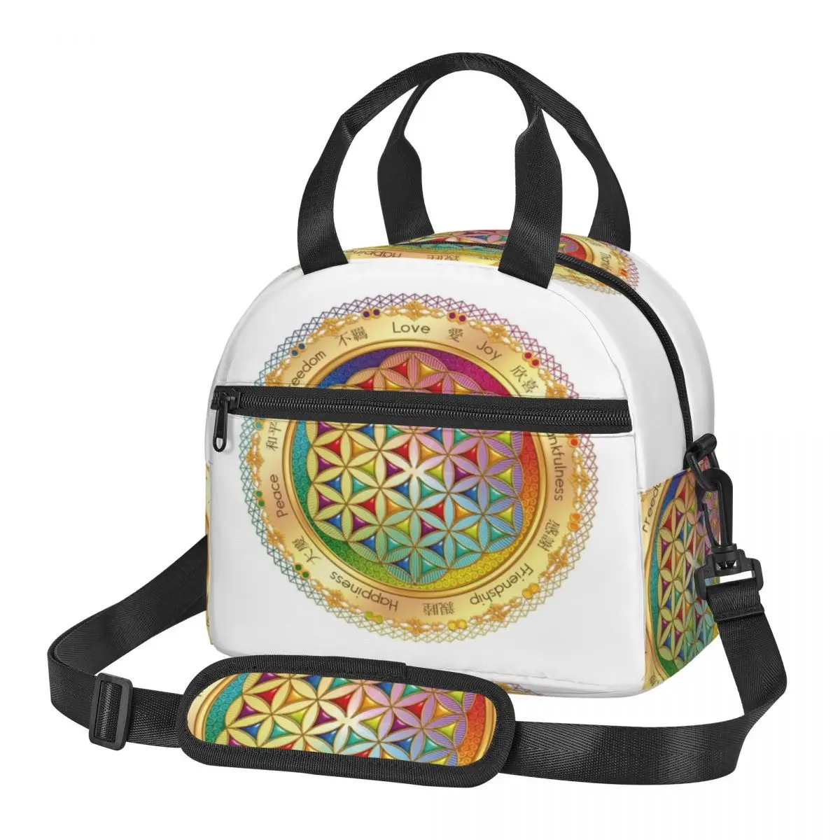 Flower Of Life -Light With Framing Insulated Lunch Bag for Women Picnic Storage Food Boxes Portable Cooler Thermal Lunch Box