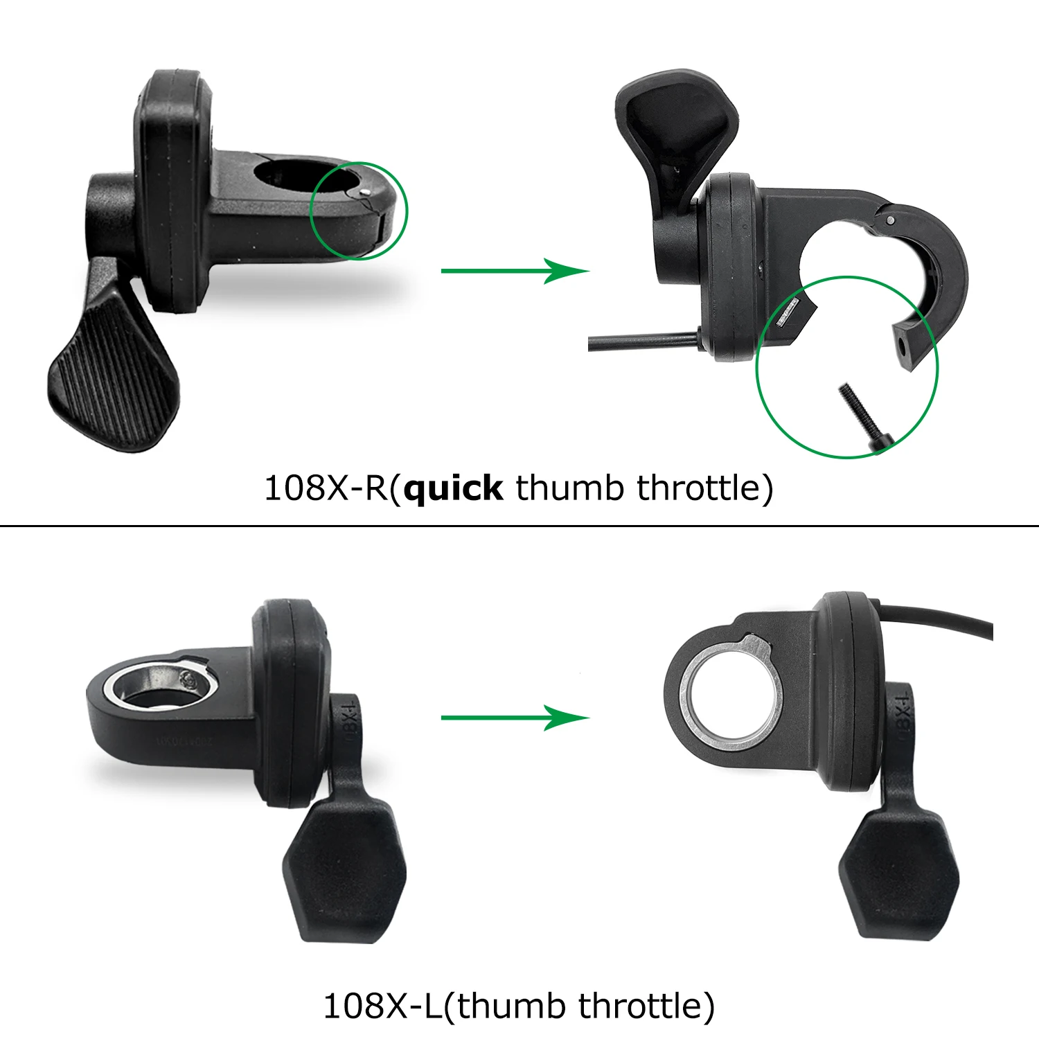 Wuxing Thumb Throttle 108X Ebike Trigger Throttle Plastic Finger Throttle 24V 36V 48V 60V 72V Left Right Thumb Throttle