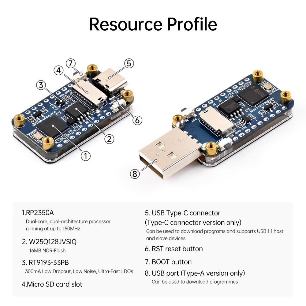 RP2350 1.47-inch LCD Development Board 262K Color Lcd Screen Development Board 172 × 320 Resolution Dual Core