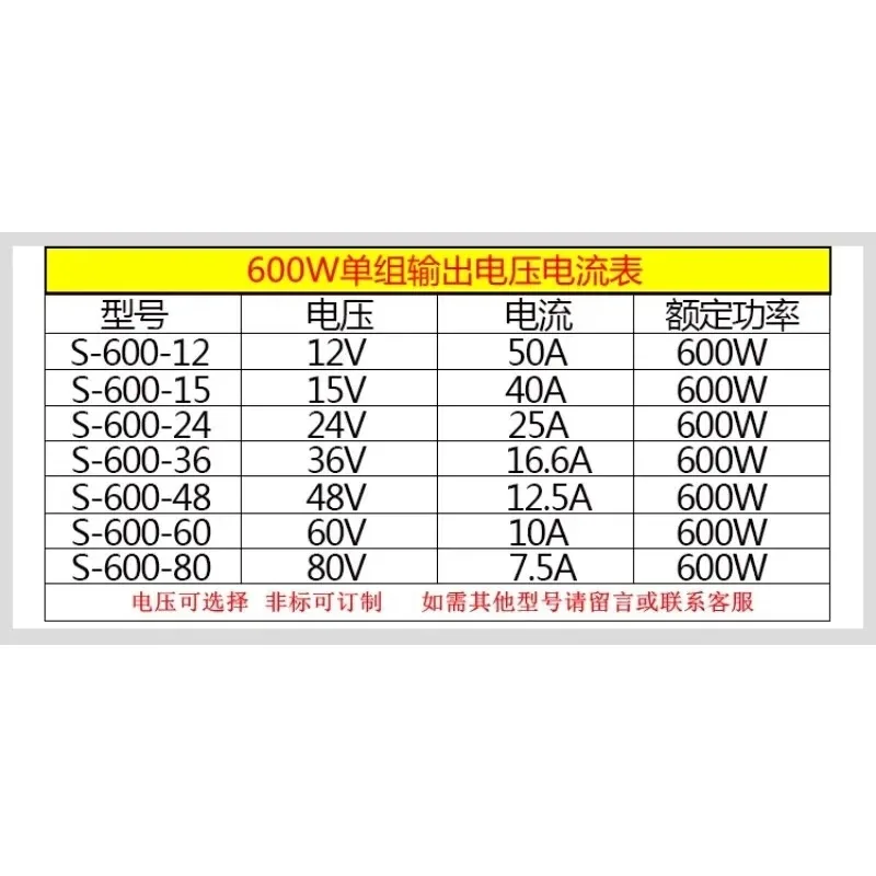 600W Switching Power Supply S/SE-600-24V/25A 12V/50A 36V48V Full Power